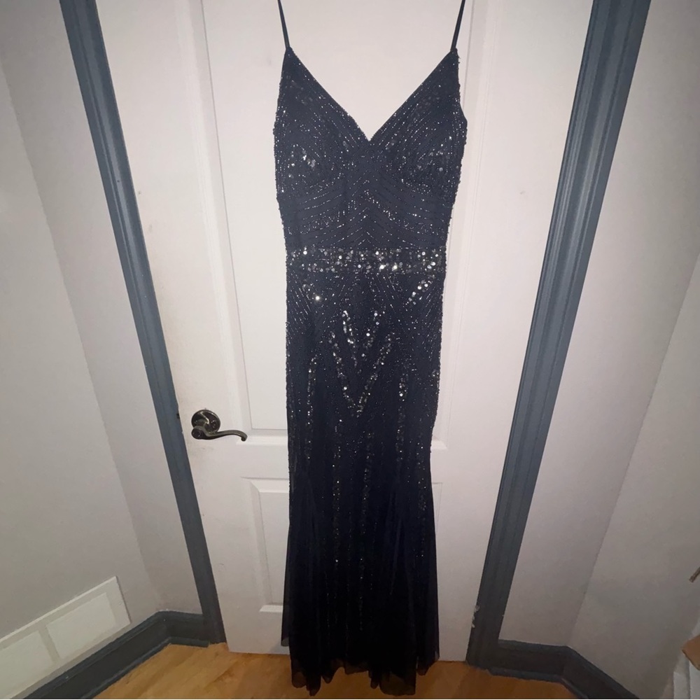 MARINA Blue Sequin Maxi Gown